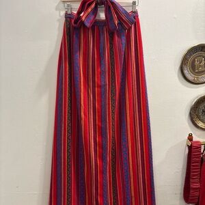 1970s Striped Red and Blue Maxi Skirt